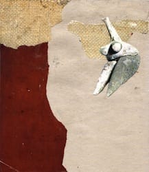 Klebemich III. Collage on wood, 17 x 19 cm, 2010