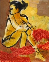 Klebemich V. Collage and ink on wood, 20 x 25 cm, 2010