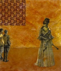 Klebemich XVI. Collage and ink on wood, 17 x 19 cm, 2010