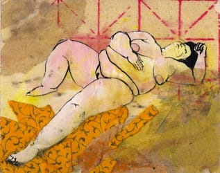 Klebemich XVII. Collage and ink on wood, 25 x 20 cm, 2010