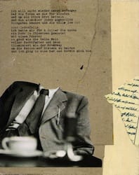 Klebemich XXII. Collage and ink on wood, 20 x 25 cm, 2010