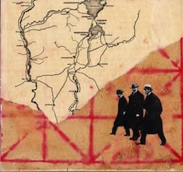 Klebemich XXIV. Collage and ink on wood, 19 x 17 cm, 2010