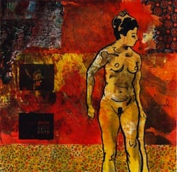 Klebemich XXVI. Collage and ink on wood, 22 x 22 cm, 2010