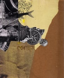 Klebemich XXX. Collage and ink on wood, 20 x 25 cm, 2010