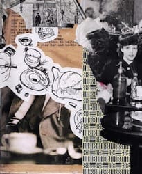 Klebemich XXXI. Collage and ink on wood, 20 x 25 cm, 2010