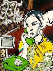 Besetz. Collage and ink on wood, 60 x 80 cm, 2009