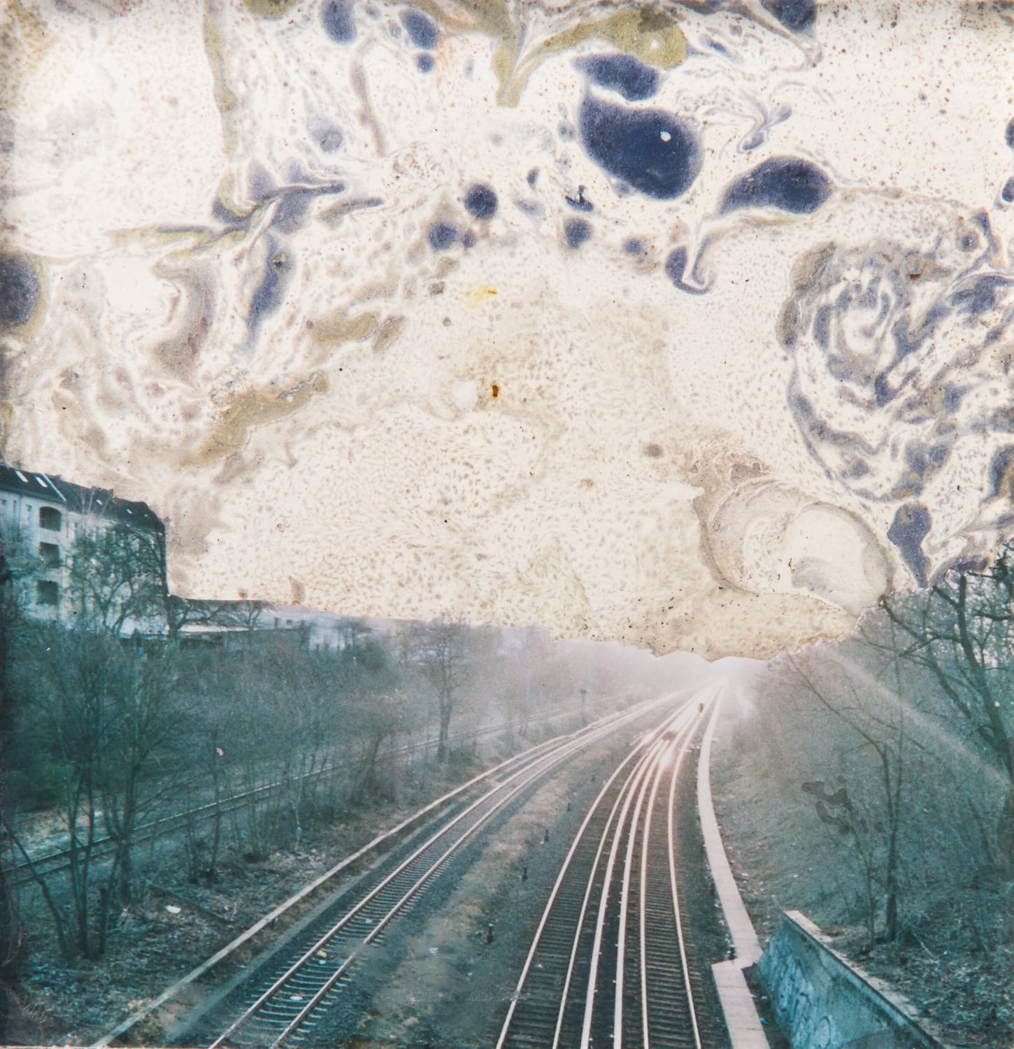 S-Bahn.  Collage on acrylic, magnet, 11 x 11 cm,  2018
