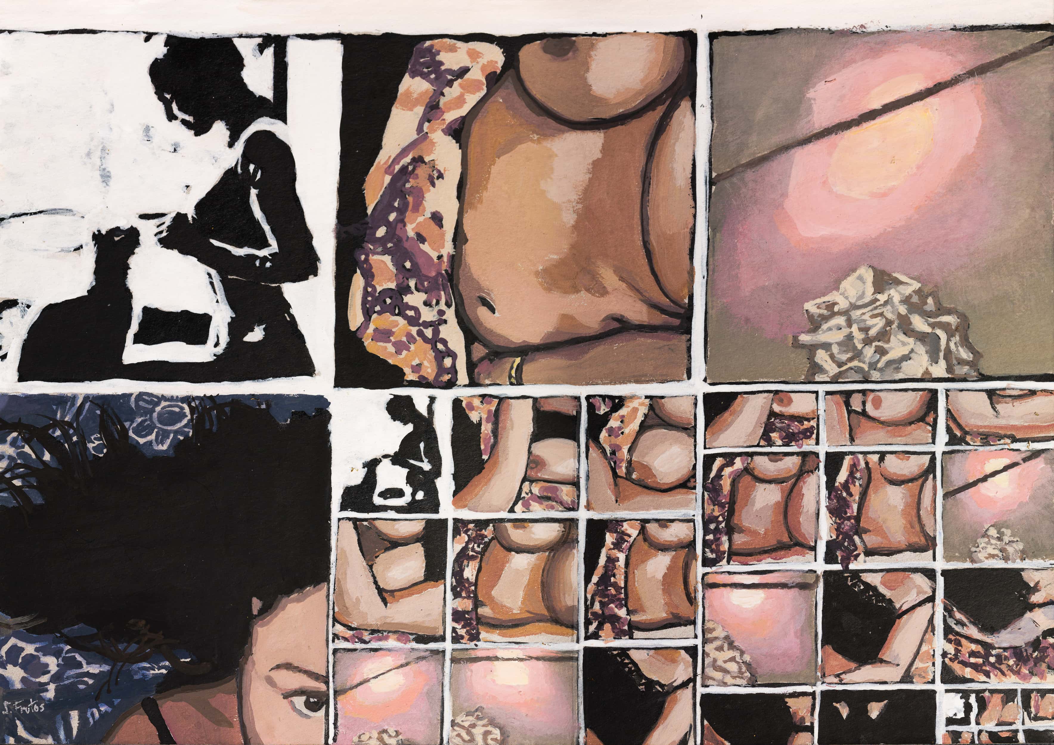 Digital Intimacies XXVI. Gouache and ink on cardboard, 30 x 42 cm, 2024