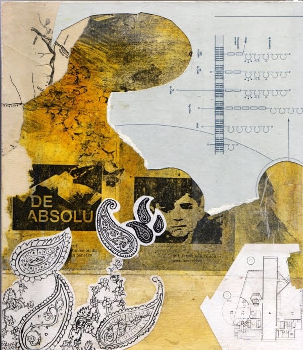Klebemich XXXII. Collage and ink on wood, 21 x 24 cm, 2010